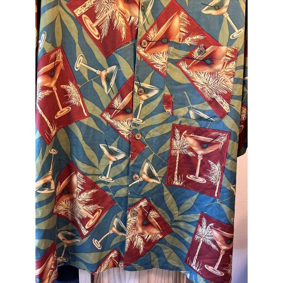 Banana Cabana Men’s XL Floral Martini Short Sleeve Button Up Silk Hawaiian Shirt - Picture 7 of 12